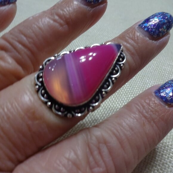Beautiful PINK BOTSWANA AGATE Handmade Sterling Ring Size 9 #909B - Picture 1 of 3